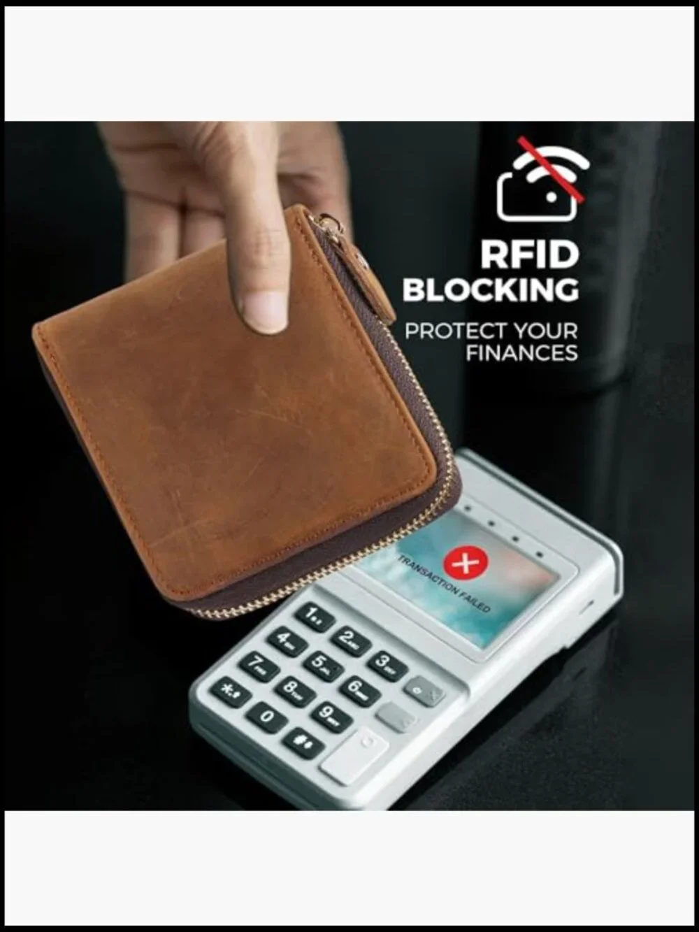 Genuine Leather RFID Blocking Bifold Wallet with Zipper Compact Secure Fit